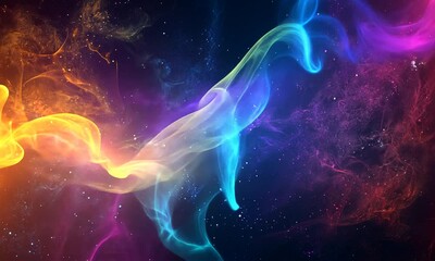 Wall Mural - Abstract Colorful Smoke with Starry Background