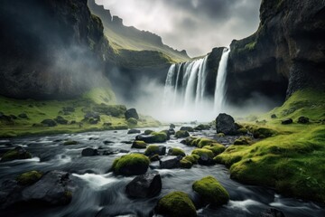 Poster - Iceland highland waterfall landscape outdoors.