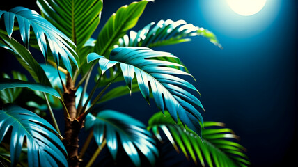 Collection of tropical leaves,foliage plant in blue color with space background