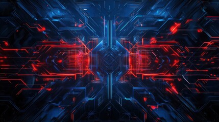 Wall Mural - Abstract futuristic circuit board with glowing red and blue lines