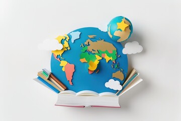 Sticker - An open book featuring a map of the world, great for educational or travel-related projects