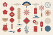 © mookamook - Hand drawn element illustration set of Asian Chinese traditional red and gold elements with outline celebreation and Chinese New Year. For poster, card, tag, invitation, media, web