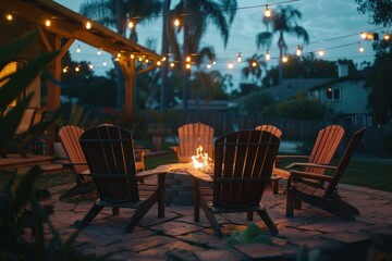 Wall Mural - A group of chairs gathered around a warm and cozy fire pit, perfect for outdoor gatherings