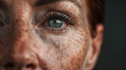 Poster - Close-up portrait of a woman with freckles on her skin