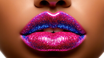 a woman's lips are painted with glittery colors