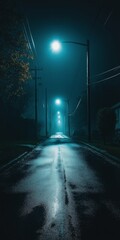 Wall Mural - A dark street with a few street lights
