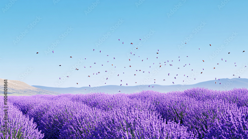 A vibrant photograph of a field of lavender in full bloom, with a clear ...