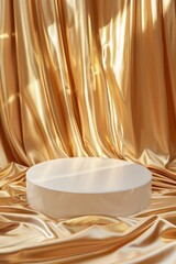 Canvas Print - A white bowl sits on top of a luxurious gold cloth