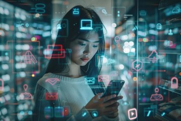 Poster - A person sitting in a room looking at their mobile device