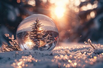 Wall Mural - A snow globe sitting on a snowy surface, great for winter scenes and festive occasions