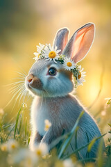 Sticker - A small rabbit with a flower crown on its head