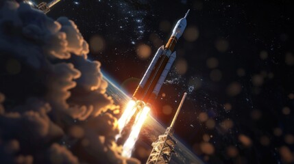 Wall Mural - a spacecraft blasts off from earth's surface