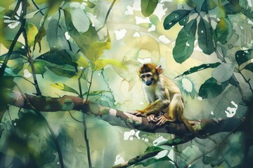 Canvas Print - A monkey sitting high above the ground, enjoying its surroundings