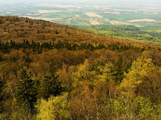 The view from the top of Sleza mountain in the Sudeten Foreland in Poland