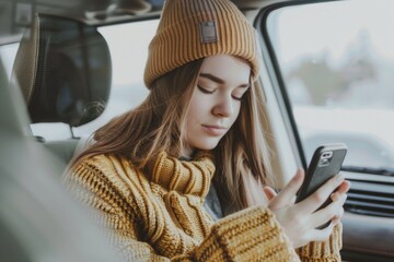 Sticker - A person inside a vehicle examines their mobile device