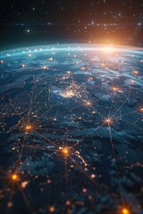 Wall Mural - a photo of the earth from space taken at night, showing the curvature of our planet