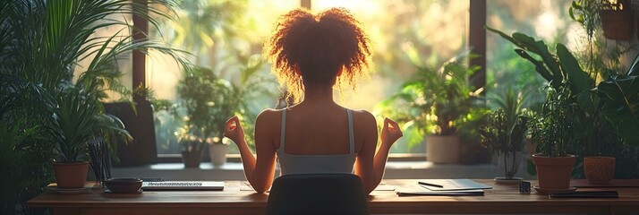 Wall Mural - a back view of a person sitting at a desk

