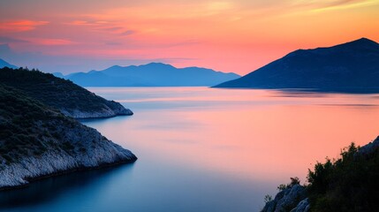 Wall Mural - serene coastal view at sunset with colorful