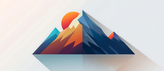 A modern icon of a mountain with minimalist design and bold colors displayed on a white background with soft shadows