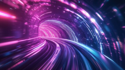 Sticker - Futuristic winding tunnel with glowing purple lights.