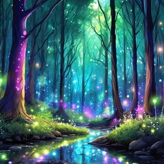 illustration of forest glow with bioluminescence light