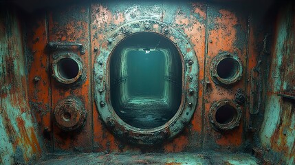 Canvas Print - Rusty Hatchway: A Glimpse into the Depths of a Sunken Ship