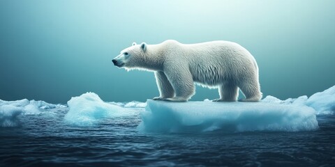 a majestic polar bear stands on floating ice in a serene arctic scene, showcasing the beauty of wild