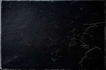 A close-up view of a black paper cover surface textured with dust and scratches