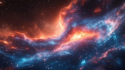 Wall Mural - cosmic nebula swirling with vibrant blues and purples distant stars twinkling holographic interface elements floating in foreground