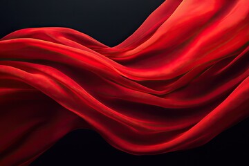 Wall Mural - A captivating wave of luxurious red fabric gracefully flowing against a dark background, evoking elegance and passion.