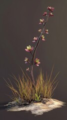 Poster - Close-up of a Red and Green Plant with Grass