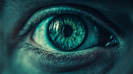 Wall Mural - A close up of a person's eye with a blue tint