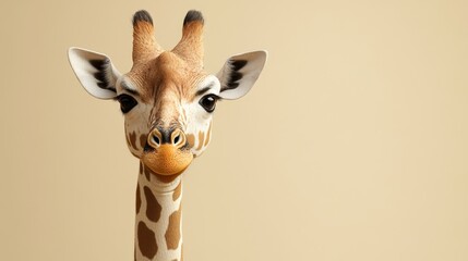 Wall Mural - A giraffe is looking at the camera with its head tilted