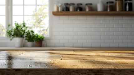 Stylish Wooden Kitchen Countertop with Decor Elements and Natural Light