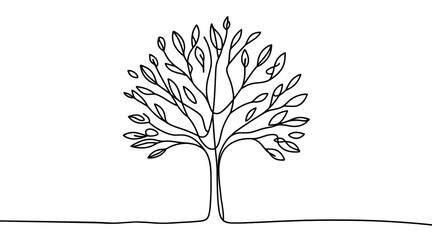 Canvas Print - continuous line drawing of tree. one line drawing background. vector illustration. single line tree 