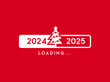 © Atqa - Progress bar with inscription. Christmas loading 2024 to 2025 and fir tree in creative flat style vector illustration christmas new year and greetings invitation card design concept on red background