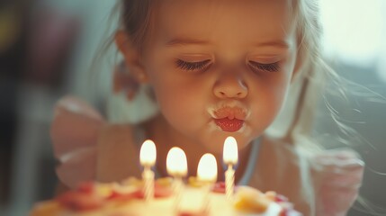 Sticker - A little girl blows out candles on her birthday cake.