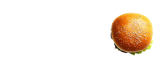 Wall Mural - Top down perspective photograph of a hamburger bun on a white backdrop with available space for additional images