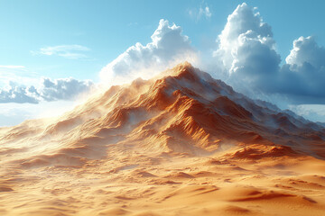 Poster - A sand dune shifting and reshaping with the wind, illustrating how time changes landscapes. Concept of transformation.