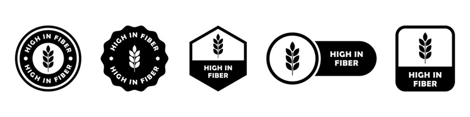 High in Fiber - vector signs for food product package labeling.