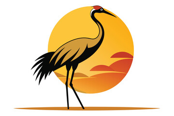 Sticker - graceful crane with a sunrise D.eps