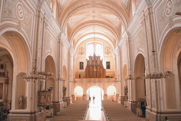 Aglona Basilica, Latvia.Large catholic church of white stone.

