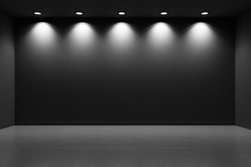 Wall Mural - Black wall with an empty minimalist gallery interior