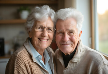 Elderly couple smiling together, showcasing love and companionship in retirement