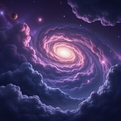 Nebula galaxy backdrop with purple-blue outer space and cosmic clouds featuring night stars