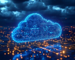 Poster - Cloud illustration capturing the acceleration of digital transformation as businesses integrate cloudbased solutions for better agility