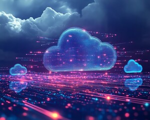 Poster - Cloud illustration capturing the acceleration of digital transformation as businesses integrate cloudbased solutions for better agility