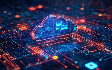 Fototapete - Cloudbased solutions revolutionizing businesses, illustrated with digital transformation themes to show enhanced agility and streamlined operations