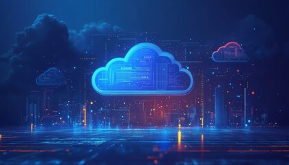 Aufkleber - Digital transformation acceleration depicted through a cloud illustration, highlighting businesses embracing cloudbased solutions for improved agility