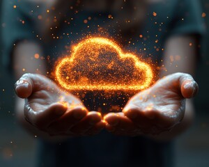 Aufkleber - Digital transformation concept with a person holding a virtual cloud, showcasing the shift to cloudbased solutions for improved business agility